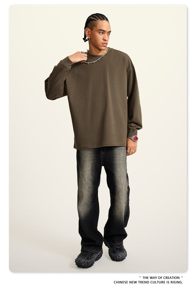 Autumn Solid-color Pure Cotton Loose Commuter Casual Men's T-shirt