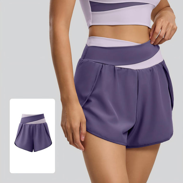 Color-Blocked Faux Two-Piece Anti-Exposure Women's Sports Shorts