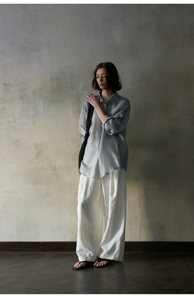 Comfortable And Breathable Linen Elastic Waist Casual Minimalist Commuter Women Pant