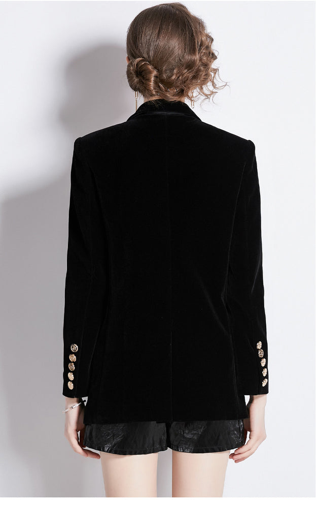 Black Canary Velvet Casual Double-Breasted Loose Mid-Length Blazer Coat