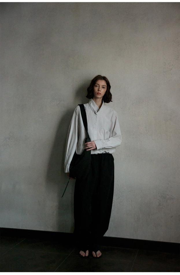 Linen Backbone, Fashionable And Simple Solid-color Button Women Blouse