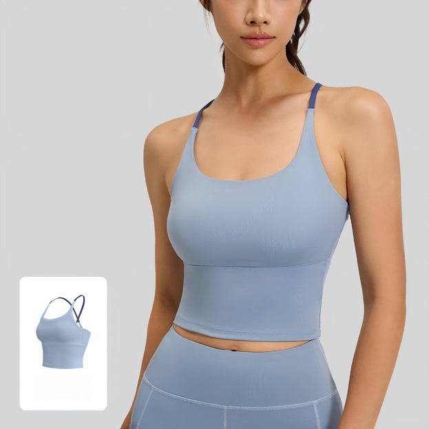Thong-Style Sports Yoga Top With Padded Cups and Straps