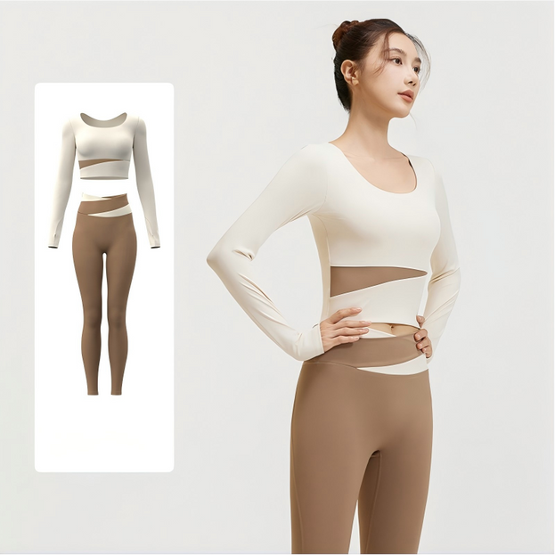 Color-Matched Long-Sleeved Tight Yoga Set For Women