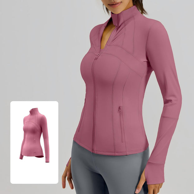 Women's Breathable Yoga Long-Sleeved Patchwork Coat With Pockets