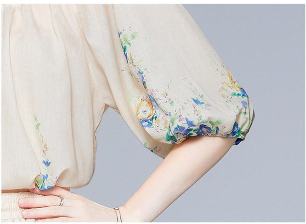 Line Neck See-Through Top and High Waist Shorts Breathable Suit