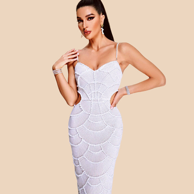 Summer Sexy and Fashionable Sequined Beaded Cutout Party Slip Dress for Women