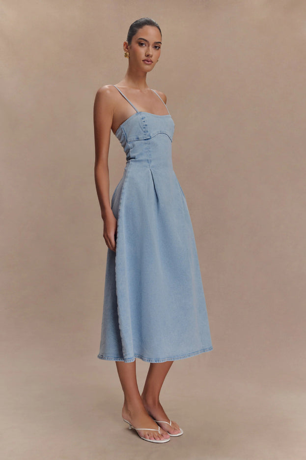 Summer Fashion Sexy Square-Neck Waisted Denim Slip Dress for Women