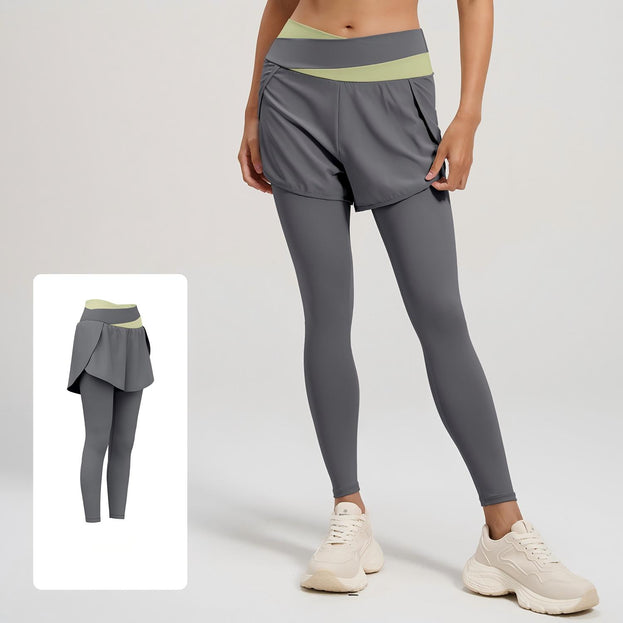 Colorblock Fake Two-piece High-waisted Yoga Pants for Women