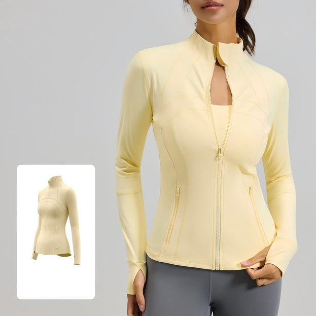 Women's Breathable Yoga Long-Sleeved Patchwork Coat With Pockets