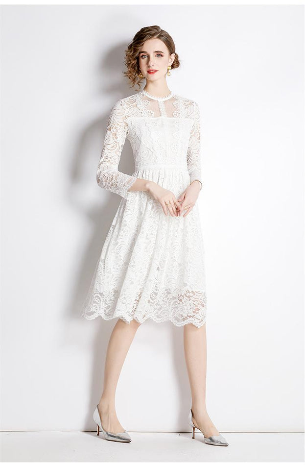 Lace Slim Lace Dress Temperament Show Thin Long Sleeve A-Line MIDI Skirt