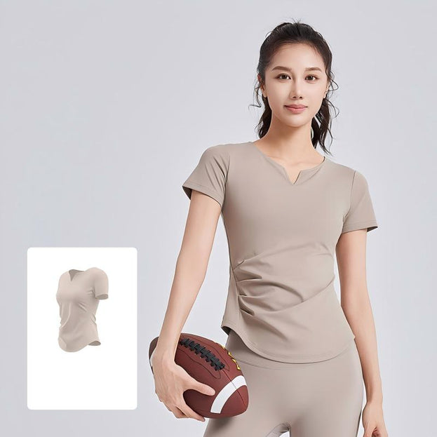 V-Neck Wrinkled Shock-Absorbing Fixed Cup Yoga Top