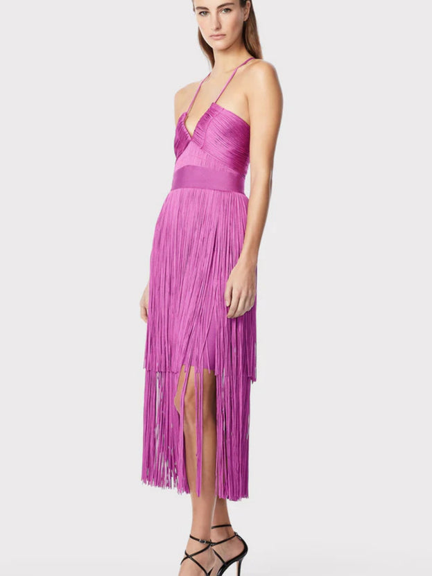 Summer French Elegant Fringed Deep V-Neck Halter Dress for Women