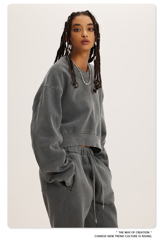 Trendy V-neck And Fleece American Sweatshirt