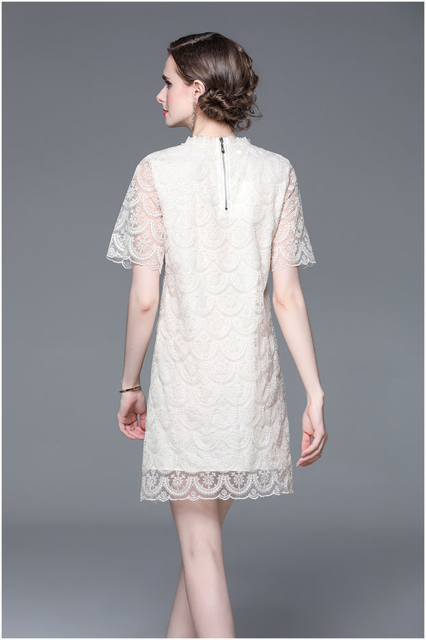 Elegant Lace Studded Beaded Neck Dress