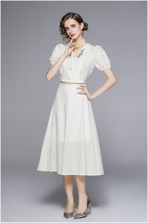 Embroidered Blouse and Skirt Two-Piece