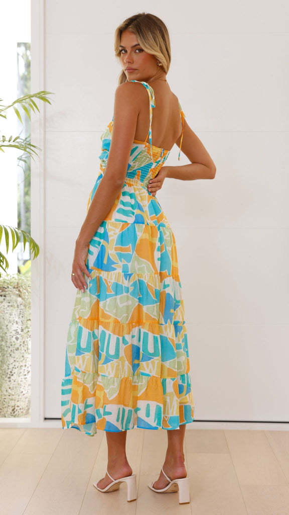 Summer Fashion Casual Printed Cutout Waisted Holiday-Style Slip Dress for Women