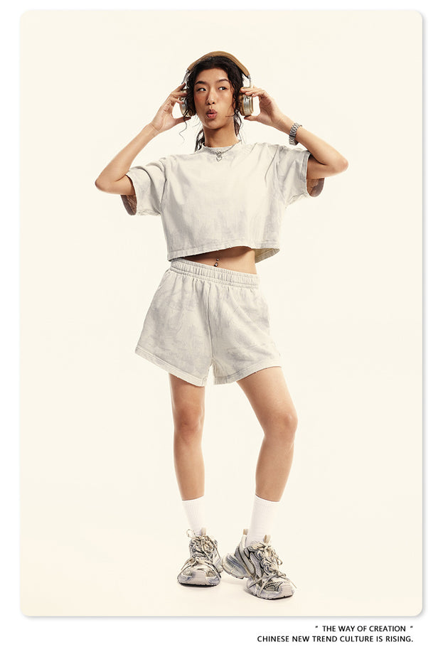 Summer Solid-color Sweat-absorbing Mud Dyed Aged Off-the-shoulder Top