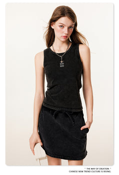American-style Fashionable Youth Distressed Micro-elastic Three-dimensional Slimming Top