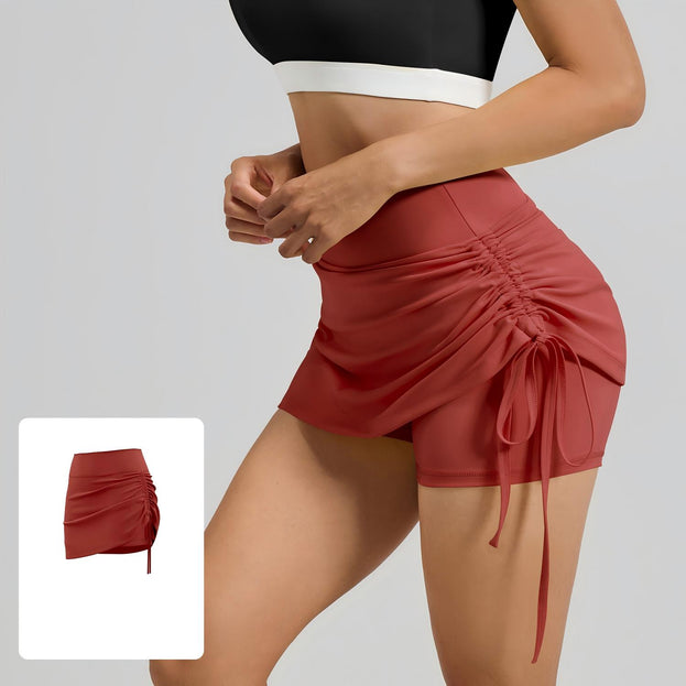 Pleated False Two-Piece Anti-Bare-Buttock Sports Shorts