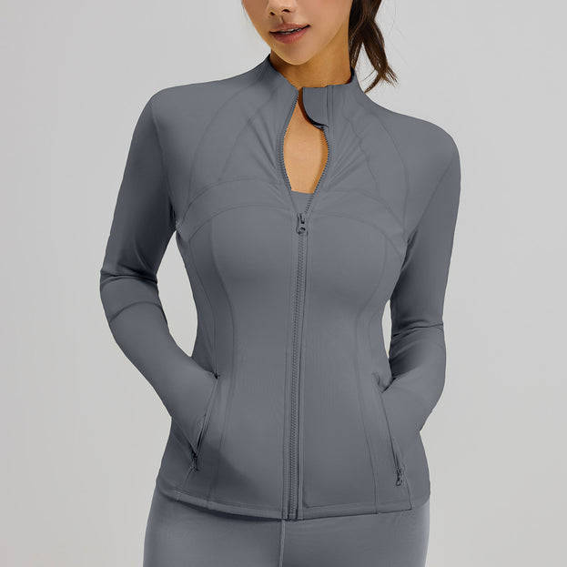 Spliced Breathable Stretch Running Yoga Jacket with Pocket