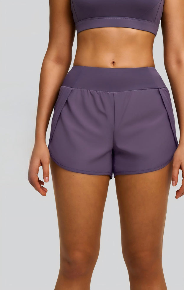 Fake Two-Piece Loose-Fit Workout Yoga Shorts with Side Pockets