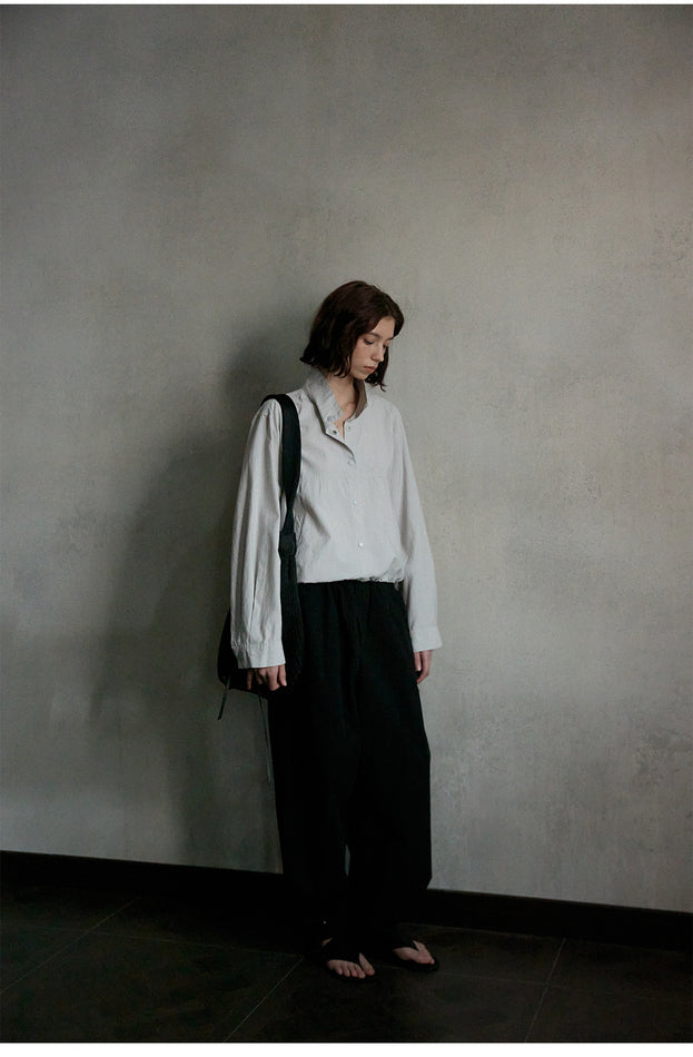 Linen Backbone, Fashionable And Simple Solid-color Button Women Blouse