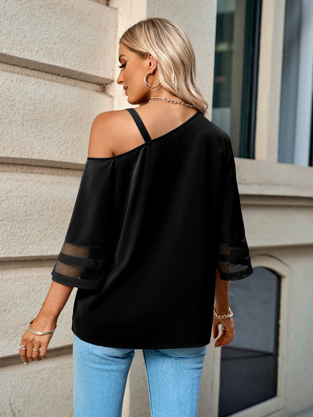 Summer Casual Loose Three-Quarter-Sleeve One-Shoulder Top for Women