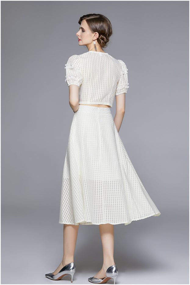 Embroidered Blouse and Skirt Two-Piece