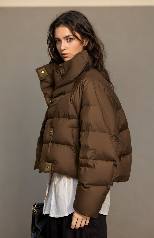 Winter Fashionable Versatile and Warm Short High-Neck Long Sleeve Jacket for Women