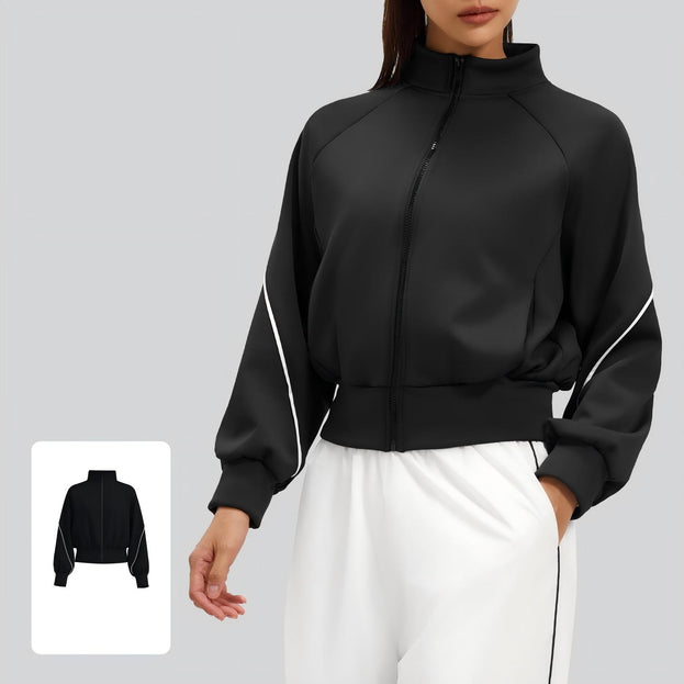 Winter and Autumn Color-Contrasting Stripes Fleece Yoga Jacket