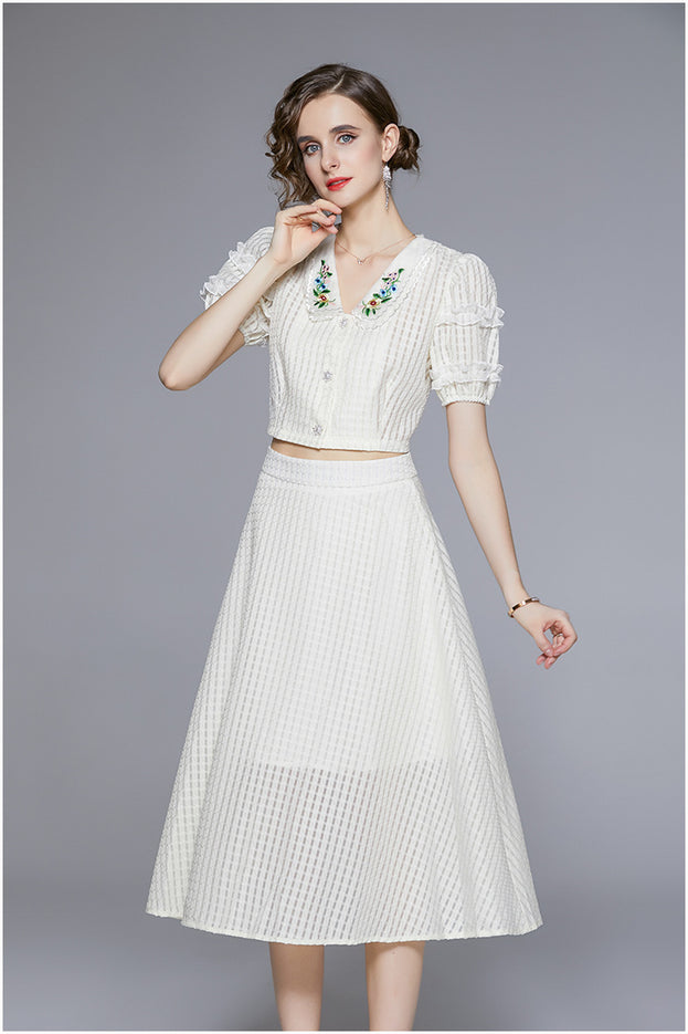 Embroidered Blouse and Skirt Two-Piece