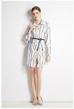 Long Sleeve Shirt With Lapel Collar Fashion Slim Vintage Printed Long Shirt