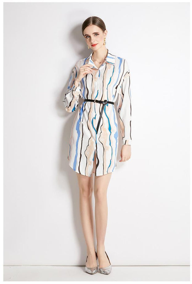Long Sleeve Shirt With Lapel Collar Fashion Slim Vintage Printed Long Shirt
