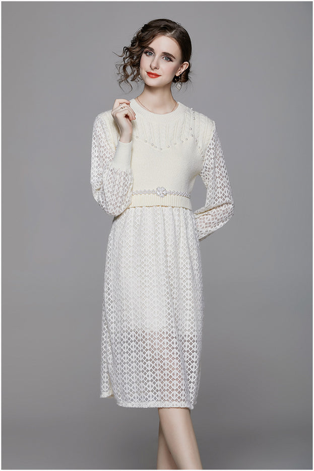 Waist Knitted Stitching Hollowed Out Lady Skirt