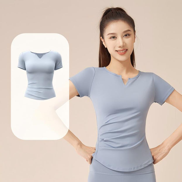 V-Neck Yoga Quick-Drying Pleated Sports Short-Sleeved Top