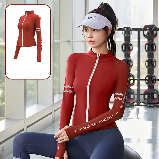 Women's Letter Zipper Print Semi-High Neck Naked Sport Coat