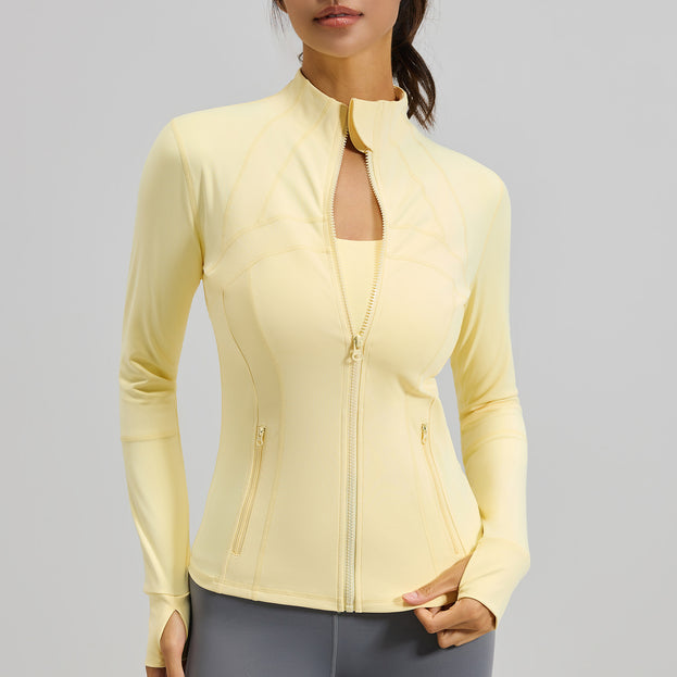 Spliced Breathable Stretch Running Yoga Jacket with Pocket