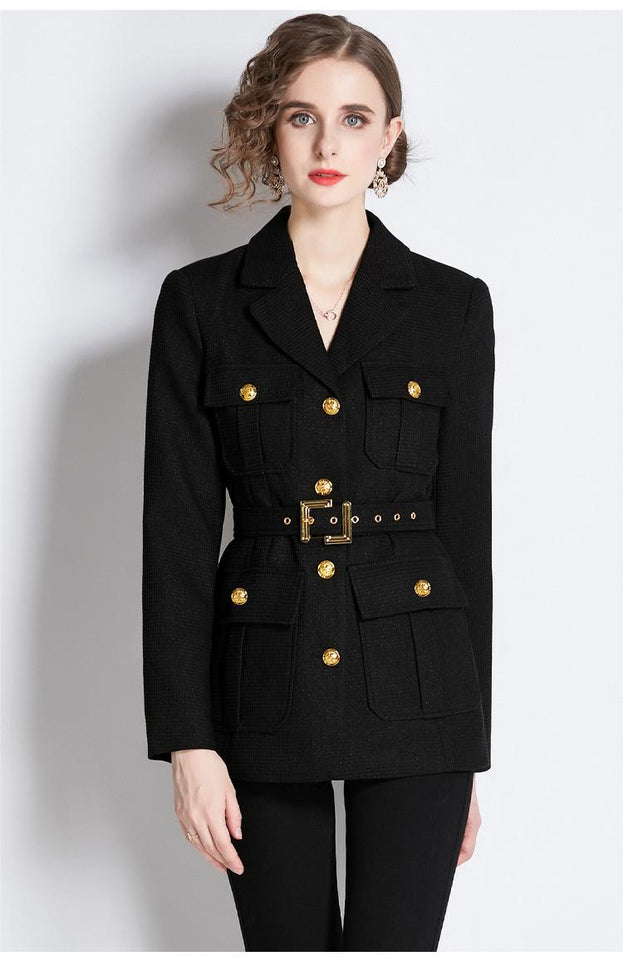 Female Heavy Industry Design Sense Large Lapel Black Blazer and Pant Suits