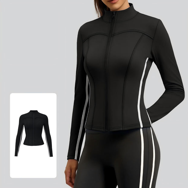 Line-feel Slim Stand Collar Long Sleeve Running Fitness Coat