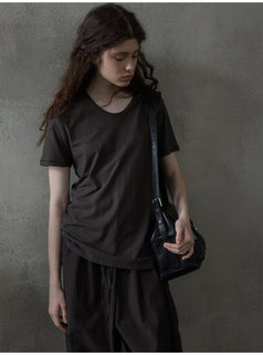 Summer Cotton Round-Neck Short-Sleeved Solid-Color Versatile Commuter Women's Top