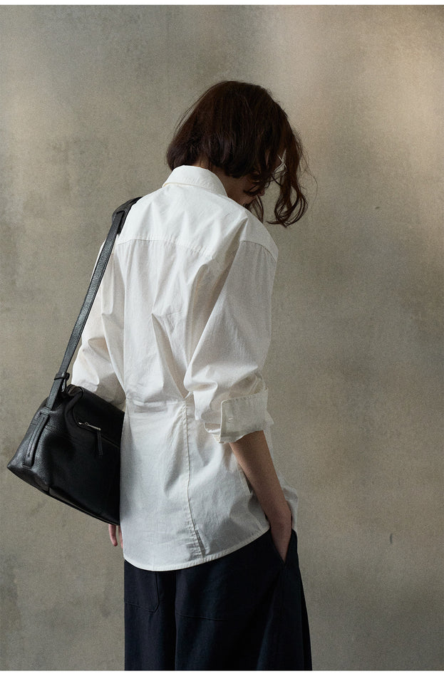 A Stylish, All-cotton, Slimming Commuting Cinched Waist Women Top