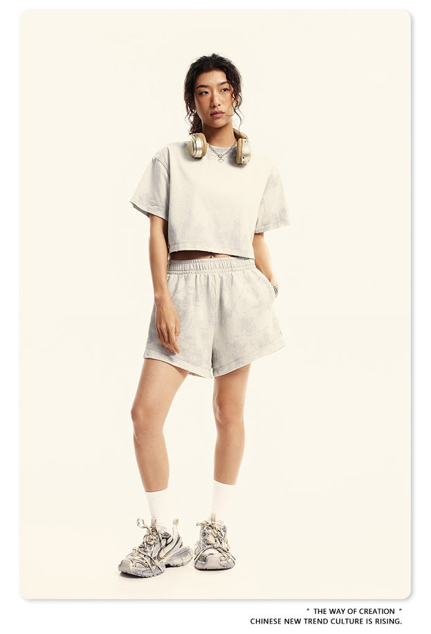 Summer Solid-color Sweat-absorbing Mud Dyed Aged Off-the-shoulder Top
