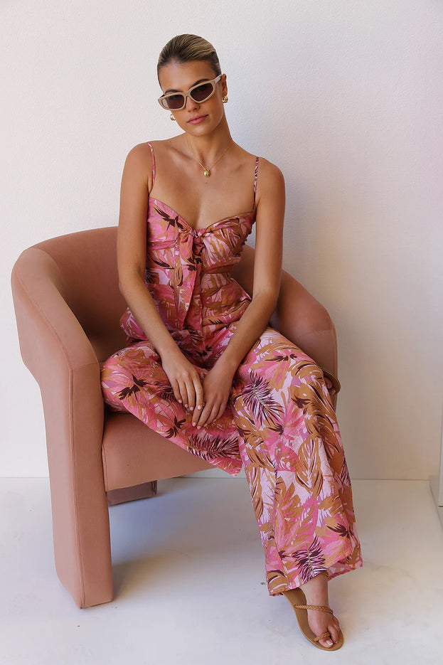 Summer Fashion Printed Waisted Wide-Leg Slip Jumpsuit for Women