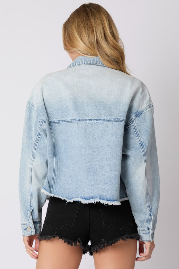 Spring Fashion Polo-Neck Three-Dimensional Printed Long Sleeve Denim Jacket for Women