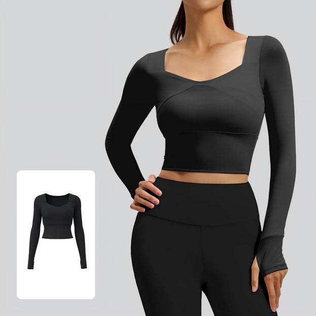 Jigsaw-Style Long-Sleeved Yoga Top with Built-in Bra Support