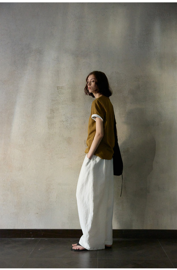 Comfortable And Breathable Linen Elastic Waist Casual Minimalist Commuter Women Pant