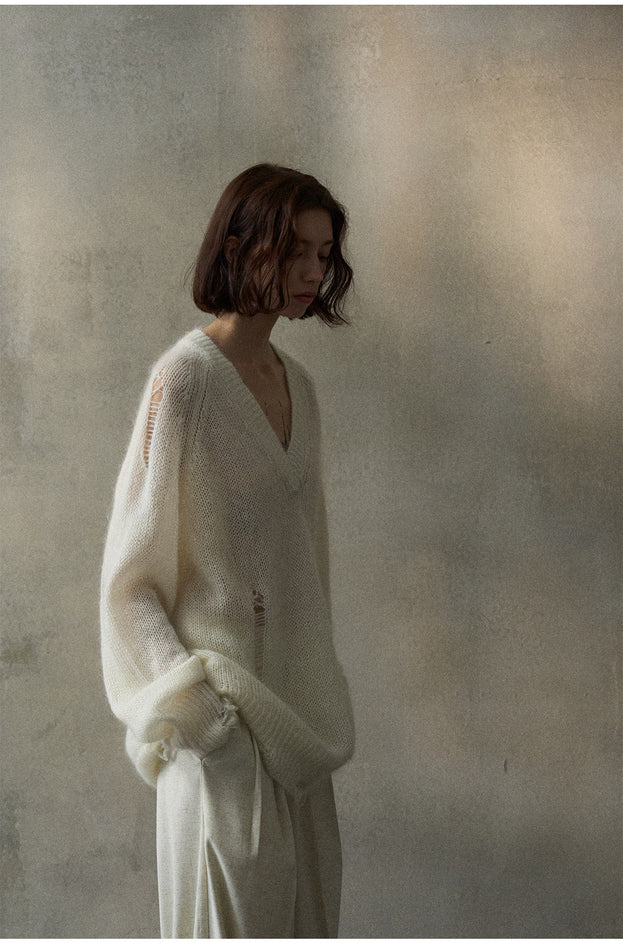 Mohafur Spring Fashion Openwork Fringed Laid-back Knit Wear