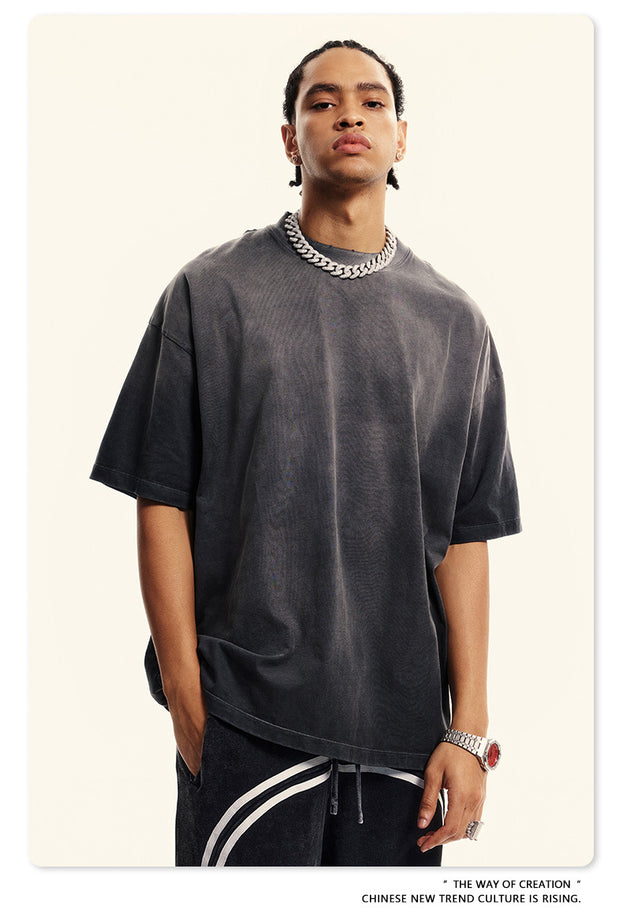 Summer's New Fashionable Commuter Youth Washed And Aged Street Trend Men's T-shirts