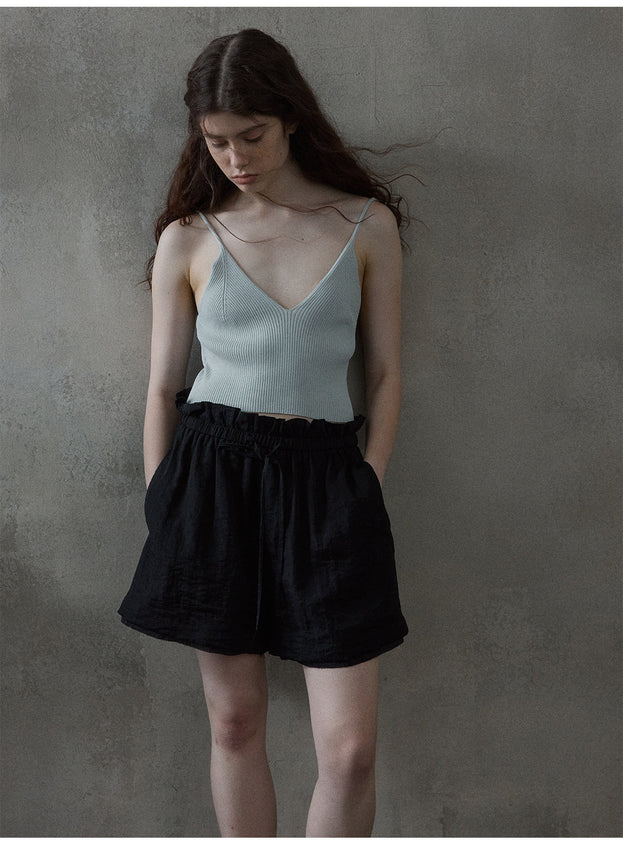 Linen transparent flower bud double-layer comfortable commuting women's shorts