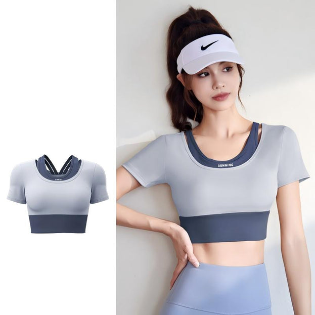 Color-Matched Yoga Fitness Short-Sleeved Women's Shirt